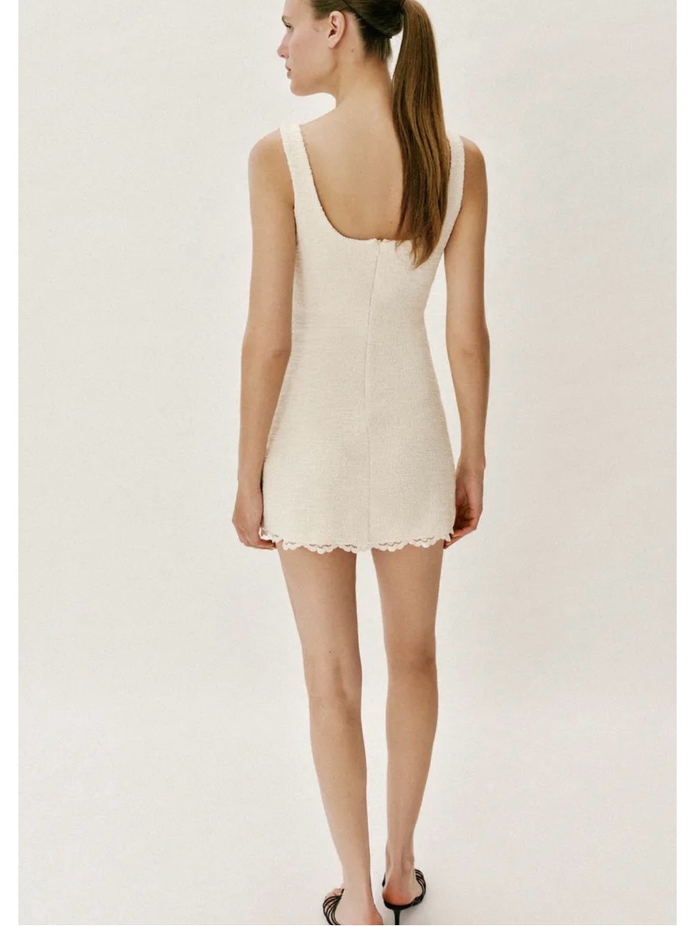 Zara Cream Mini Dress with Lace Hem - Picture 2 of 5